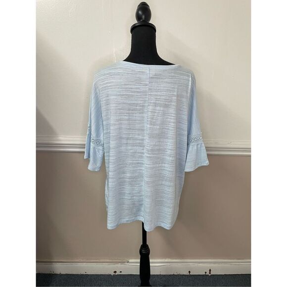 Ruby Rd. Light Blue Thin Short Sleeve Blouse with Bell Sleeves - Picture 3 of 4